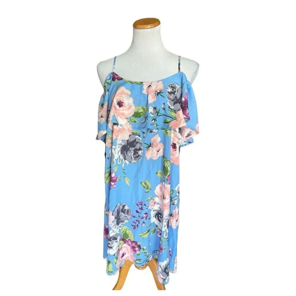 NWT Womens Eesome Floral Print Cold Shoulder Shift Dress - Sz M